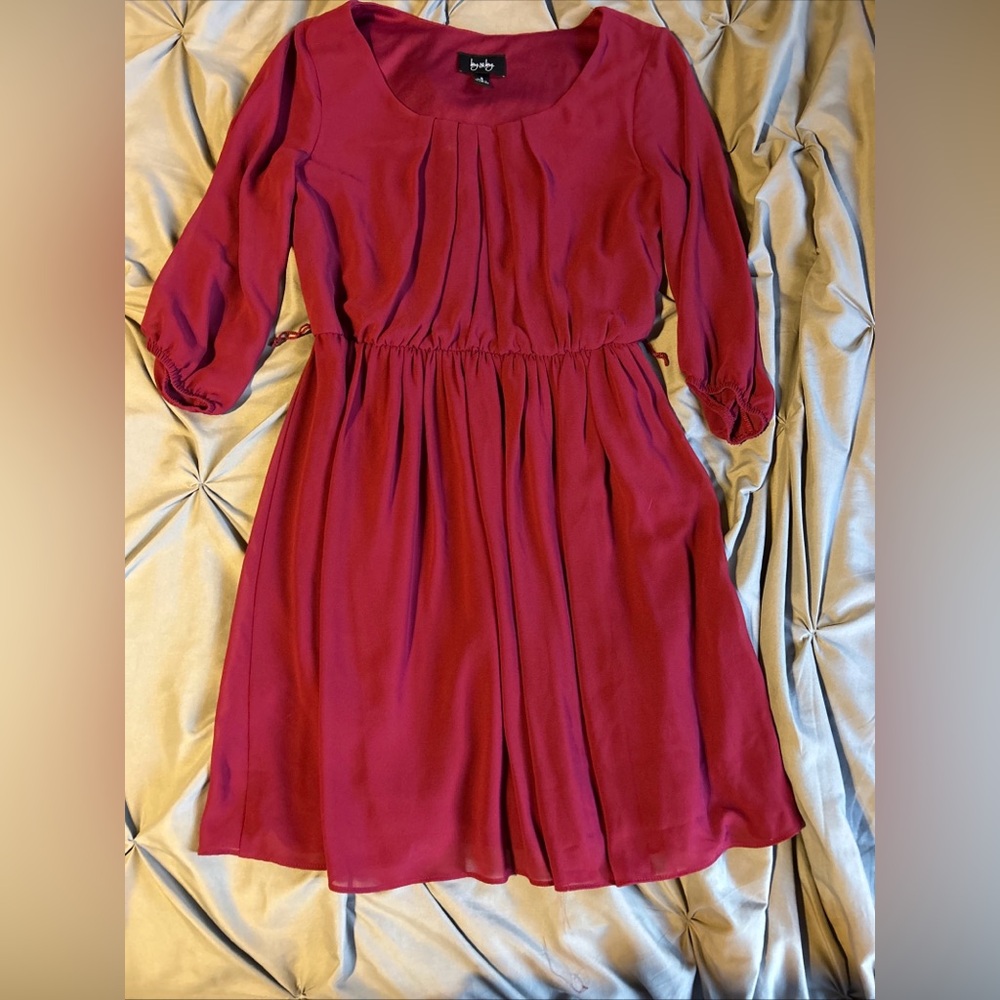 By & By EUC Women’s Dark Pink Fit & Flare‎ Dress 3/4 Sleeve Size Sm  Scoop Neck